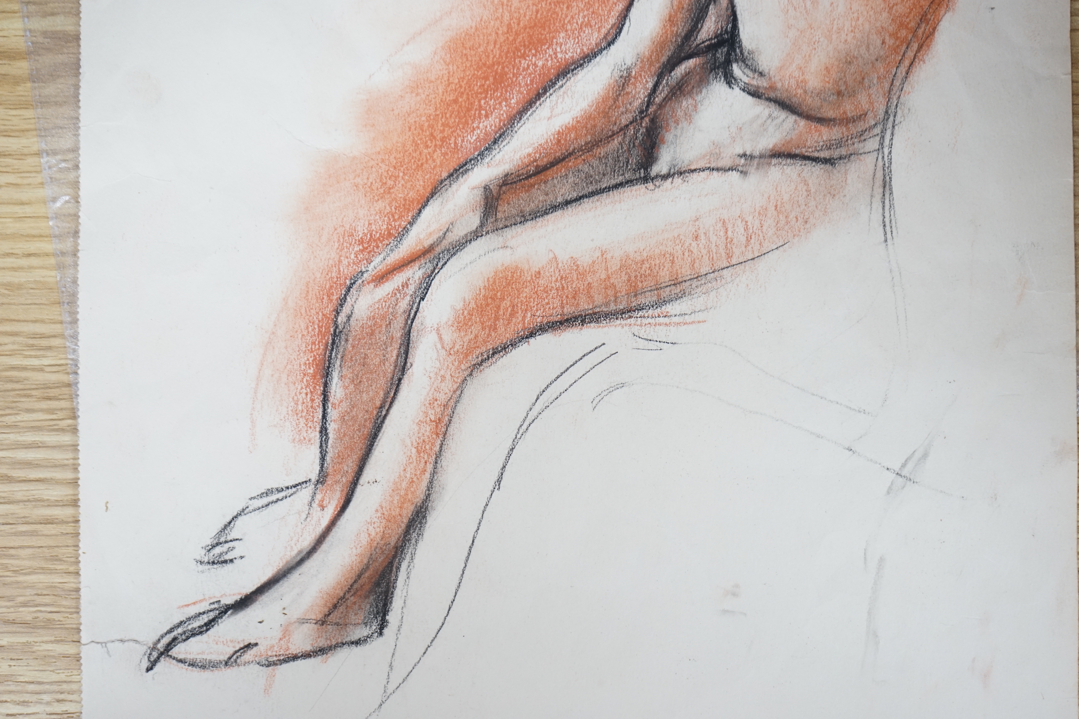 Philip Naviasky (1894-1983) sanguine pastel on card, Study of a nude woman, signed, unframed, 37 x 25cm